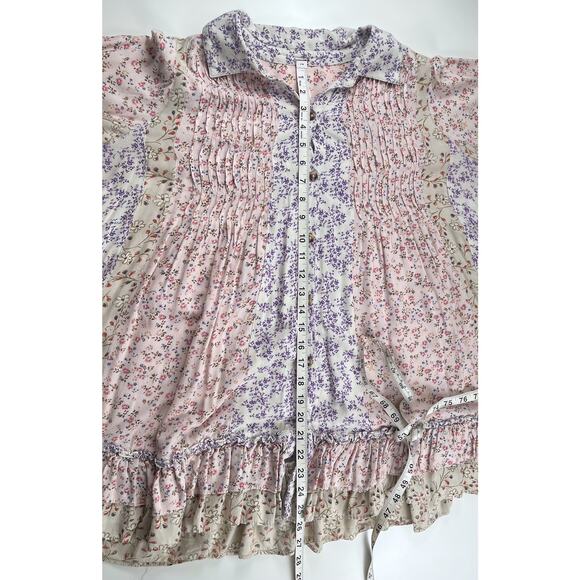 Floral Tiered Button-Front Mini Dress in Pastel Pink - Picture 13 of 16